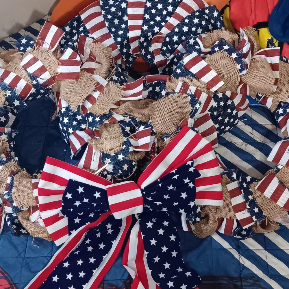 Patriotic American Flag Wreath with Bow
